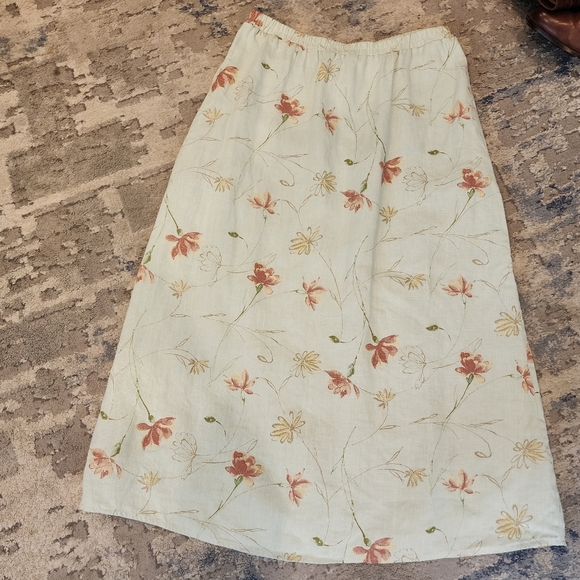 Coldwater Creek 100% linen Pull On floral maxi skirt pockets size small petite - Picture 6 of 14